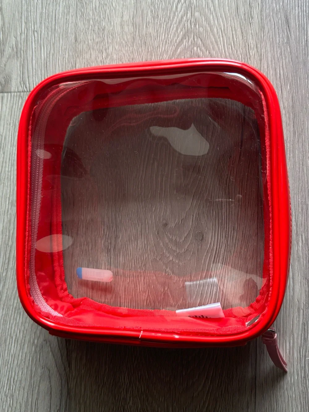 Victoria's Secret PINK Cosmetic Makeup Pouch Case Red Patent with Pink Zipper